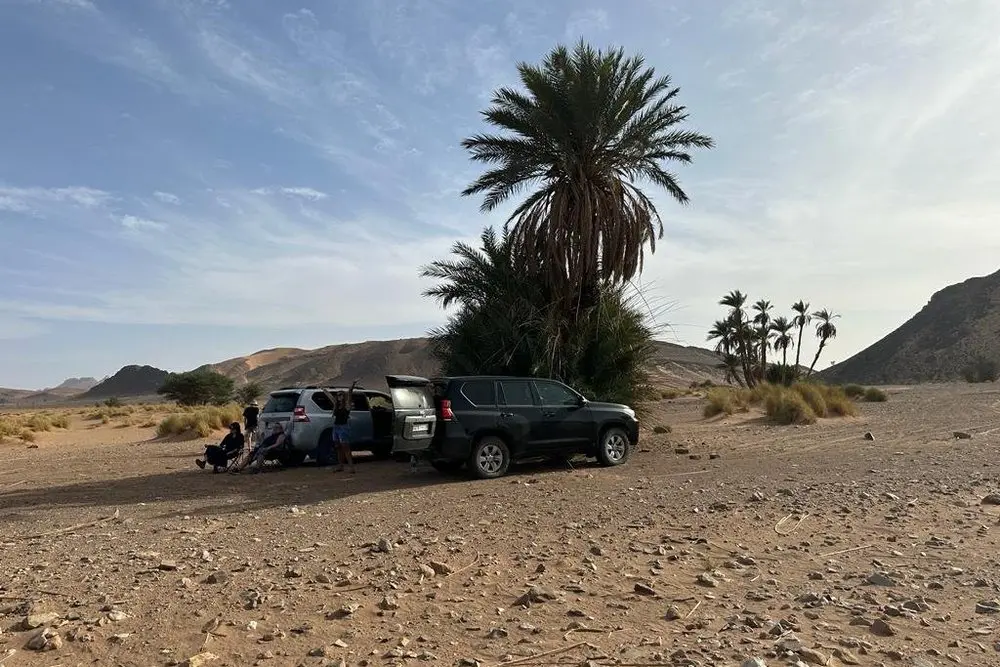 Parada junto a un oasis del desierto